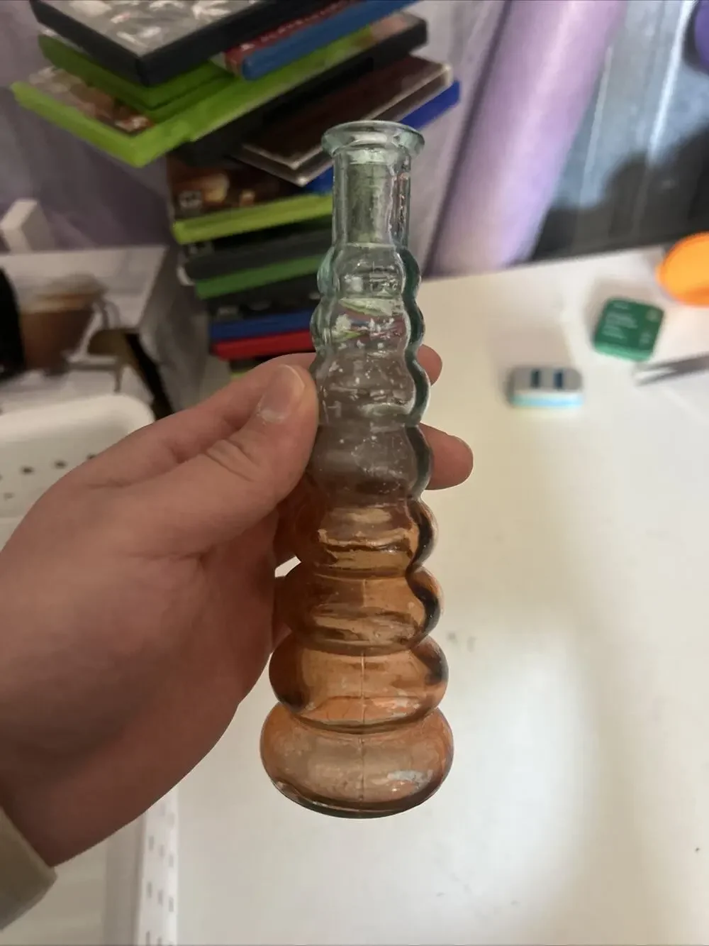Ribbed Glass Vase Orange Tint